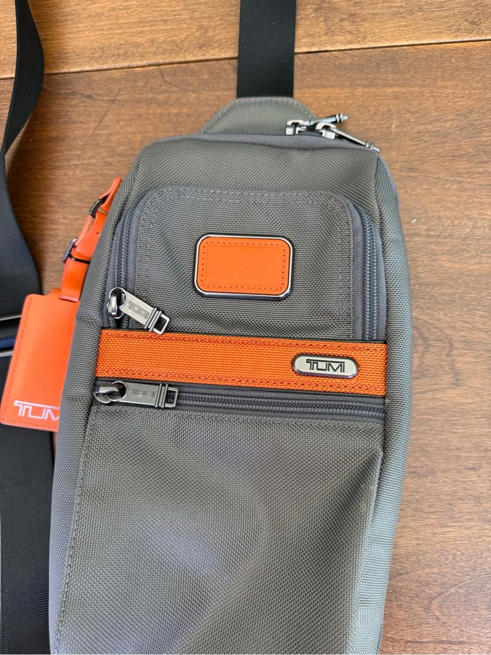 Tumi Alpha Large Sling Bag - Grey with Black & Orange